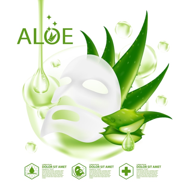 maschera cosmetica per la cura della pelle vegetale realistica di aloe vera