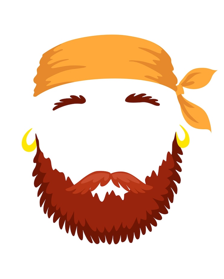 Vettore maschera di pirata decorazione del viso a cartone animato bandana barba e baffi accessori per feste concetto di costume per la testa articolo di decorazione per il tuo selfie foto video chat filtro o photo booth