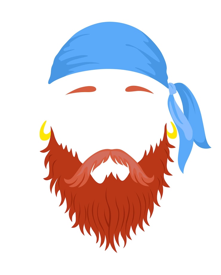 Vettore maschera di pirata decorazione del viso a cartone animato bandana barba e baffi accessori per feste concetto di costume per la testa articolo di decorazione per il tuo selfie foto video chat filtro o photo booth