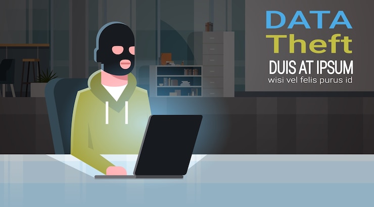 Vettore maschera nera dell'uomo che si siede al computer