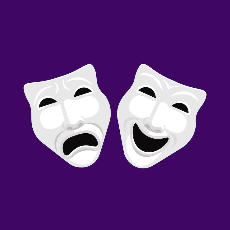 Vettore maschere teatrali vettoriali bianche di commedia e tragedia.
