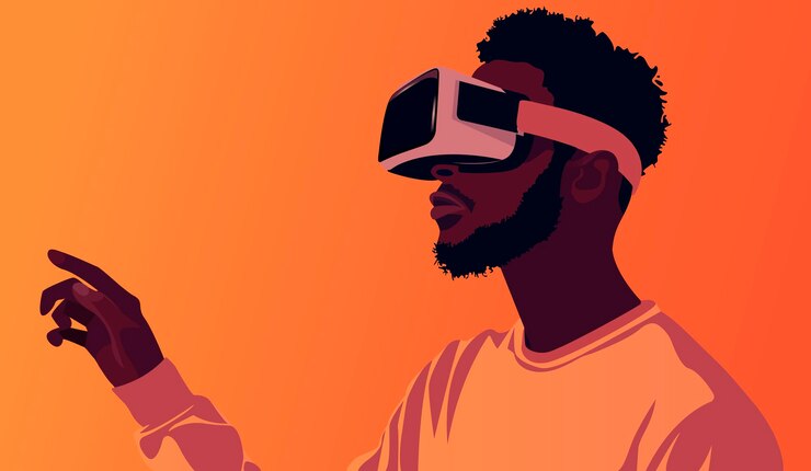 Vettore maschio afroamericano con occhiali di realtà virtuale