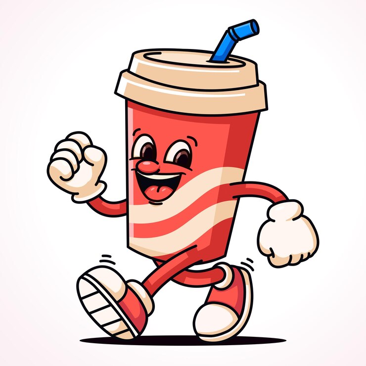 Mascotte dei cartoni animati di Drink Cup Walk