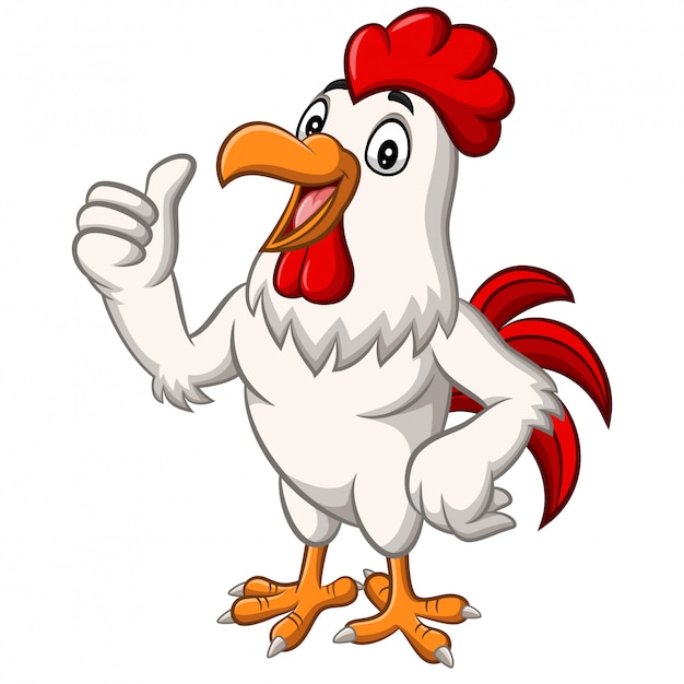 Mascotte del gallo del pollo del fumetto che dà pollice in su