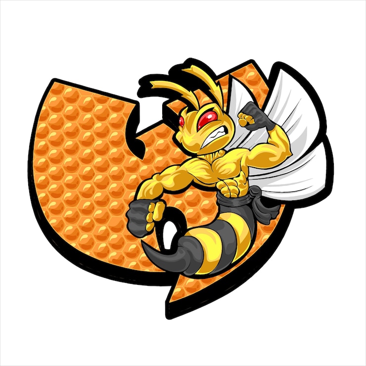 Vettore mascotte del logo dell'ape combattente di karate