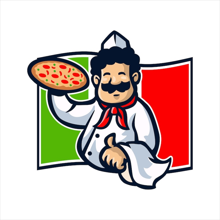 Vettore mascotte del logo dell'uomo della pizza italiano