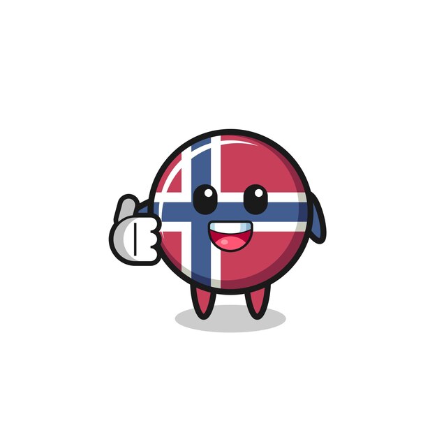 Mascotte della bandiera della Norvegia che fa il gesto dei pollici in su