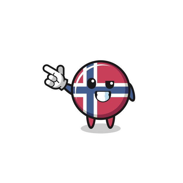 Mascotte della bandiera della Norvegia che punta in alto a sinistra