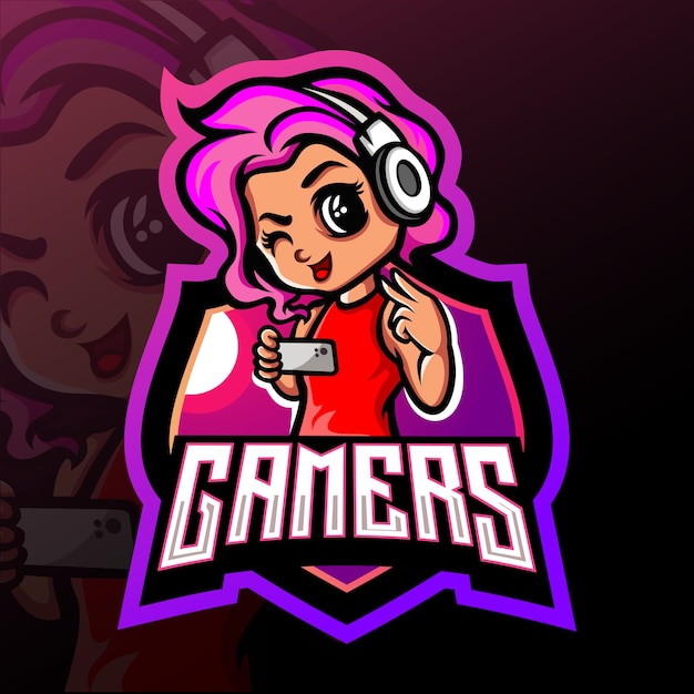 Mascotte della ragazza del giocatore. logo esport