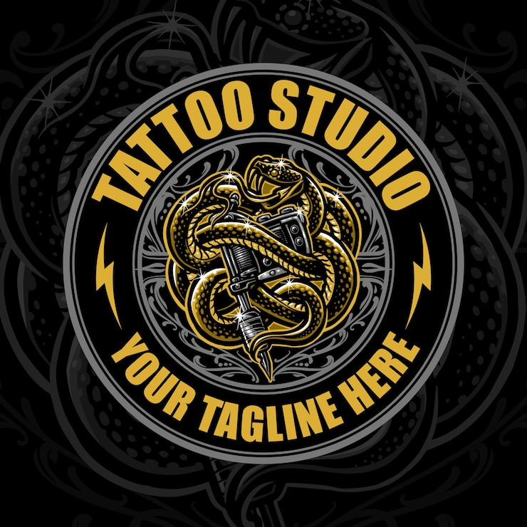 Vettore mascotte serpente studio del tatuaggio con logo distintivo