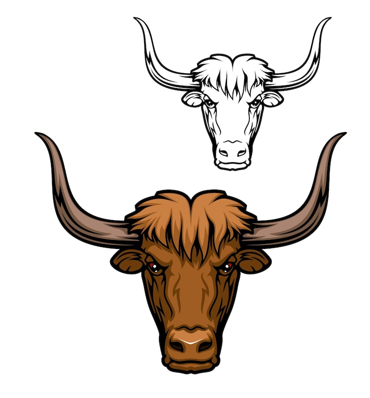 Vettore mascotte testa di animale yak di toro di bue marrone
