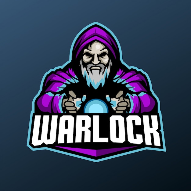 mascotte warlock per logo sport ed esports isolato su sfondo scuro