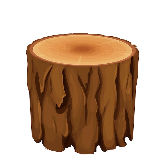 Materiale di legno del tronco dell'albero in stile cartone animato piatto isolato su bianco