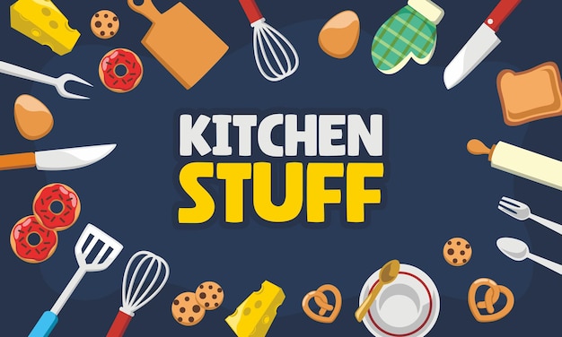 Materiali da cucina Una collezione di utensili da cucina e articoli alimentari
