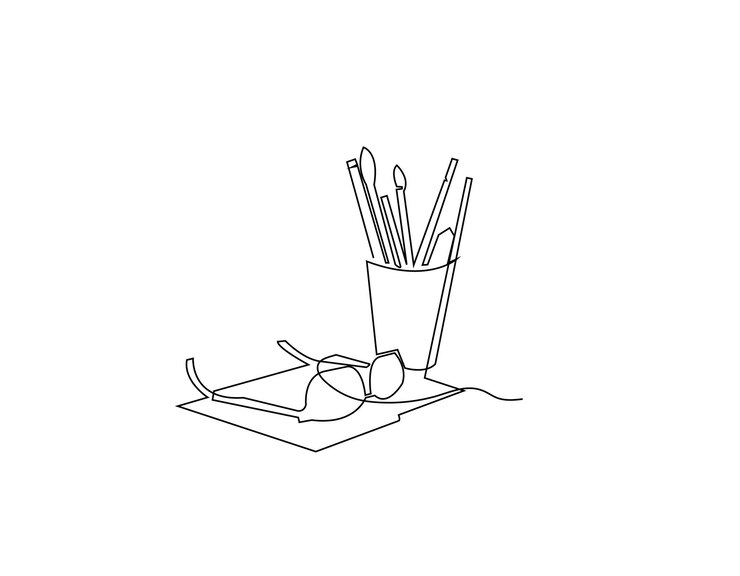 matita con un quaderno con vettore di disegno al tratto di occhiali