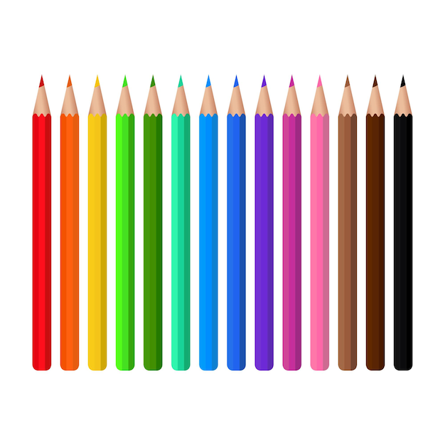 Matite colorate Design template clipart o layout per la grafica Materie dei bambini e istruzione scolastica Matite arcobaleno in un pacchetto con una finestra Illustrazione vettoriale