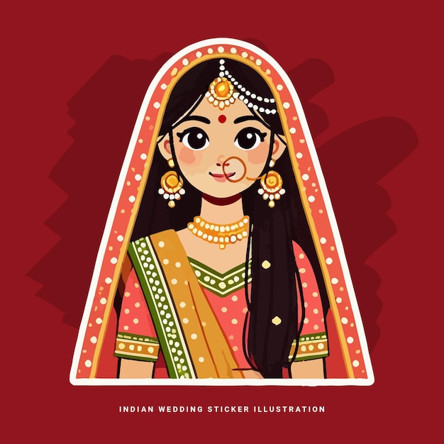 Matrimonio indiano Dulha e Dulhan significano sposa e sposo illustrazione adesiva