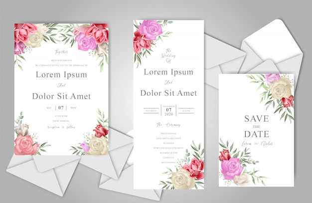 Matrimonio romantico stazionario con belle rose dell'acquerello