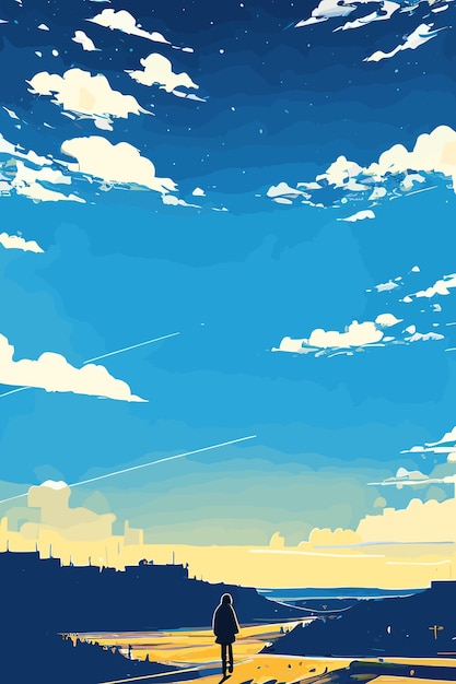 Mattina cielo nuvoloso paesaggio anime illustrazione vettoriale