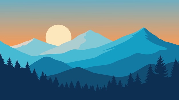 Mattina d'estate soleggiata nelle nebbiose montagne dei Carpati illustrazione vettoriale piatta