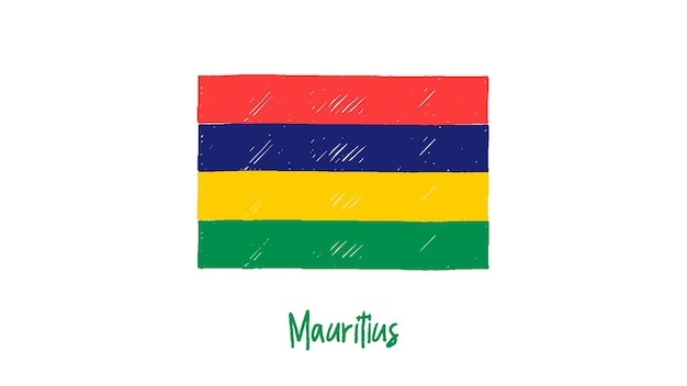 Mauritius bandiera matita colorata o pennarello schizzo vettore