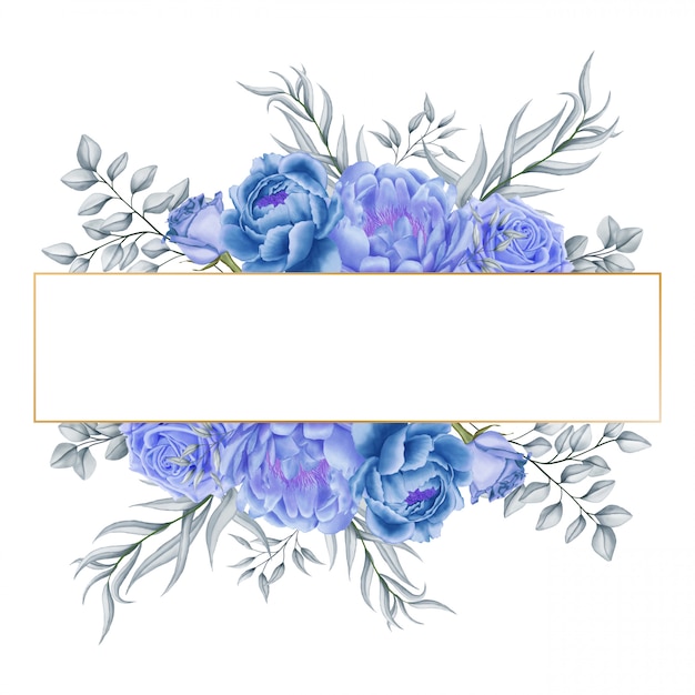 Mazzo blu del fiore dell'acquerello sul modello dell'invito di nozze