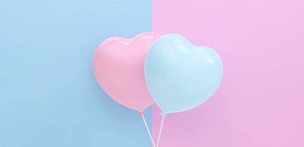 Mazzo di bouquet di palloncini rosa e blu realistici che volano Illustrazione vettoriale per la carta Baby shower gender reveal party Invito design flyer poster decor banner web advertising