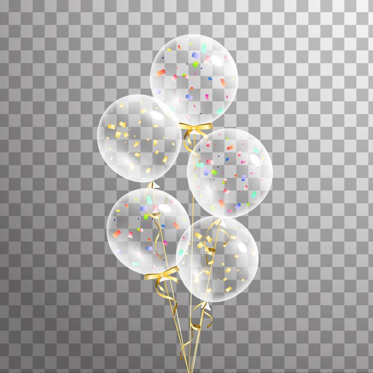 Vettore mazzo di palloncini trasparenti. palloncini isolati in aria.