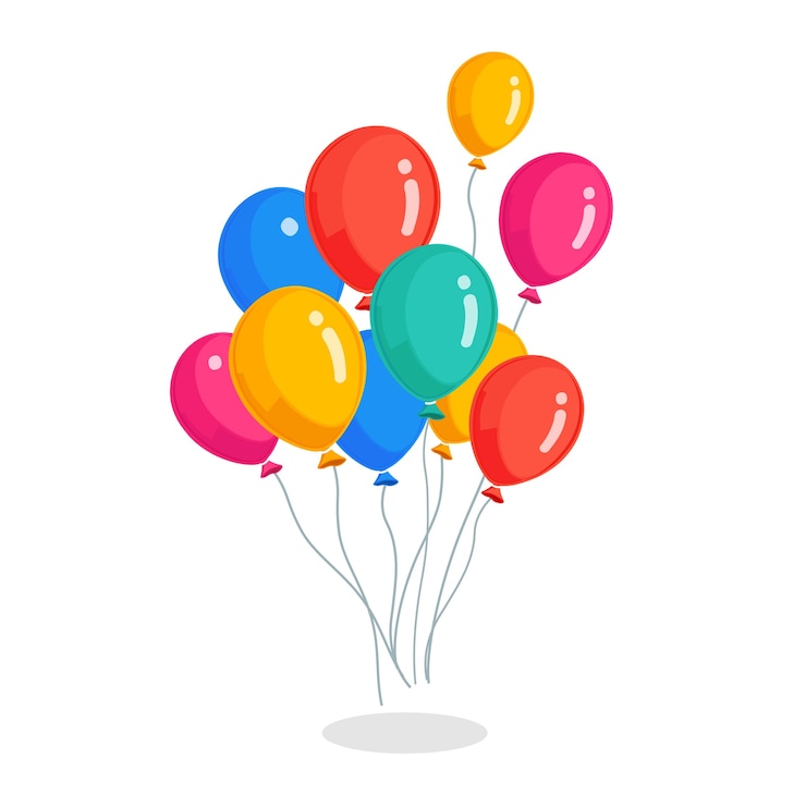 Vettore mazzo di palloncino di elio, palloni d'aria volanti isolati su sfondo bianco.