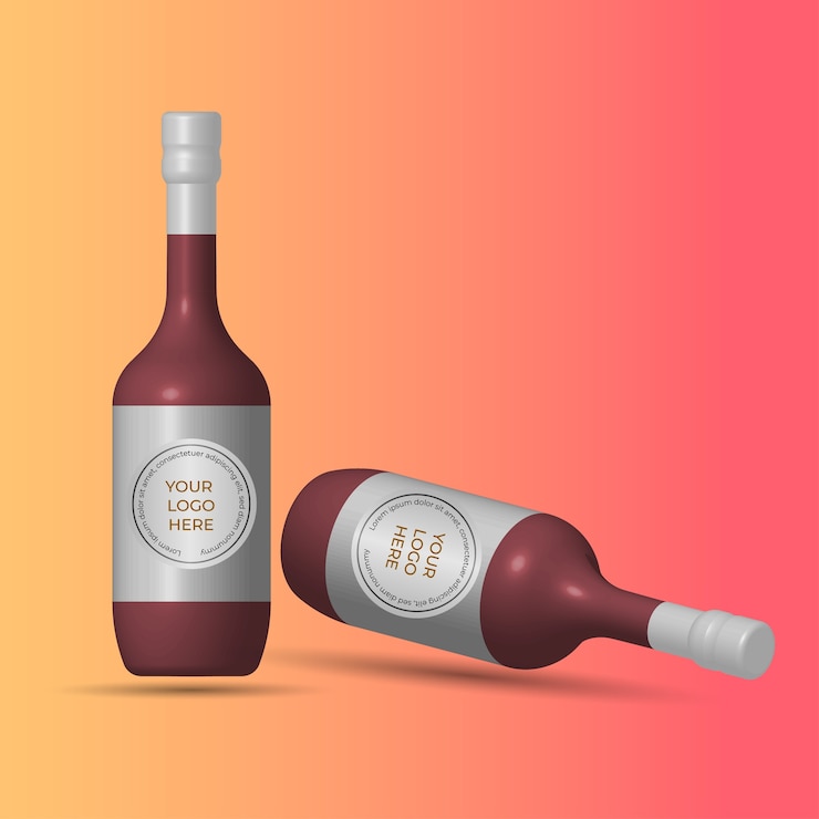 Vettore mcokup modello realistico isometrica bottiglia di vino