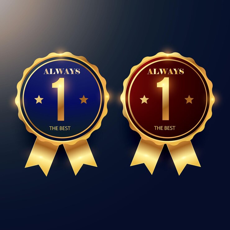 Medaglia d'oro solo per i migliori con nastro rosso illustrazione vettoriale distintivo del primo posto