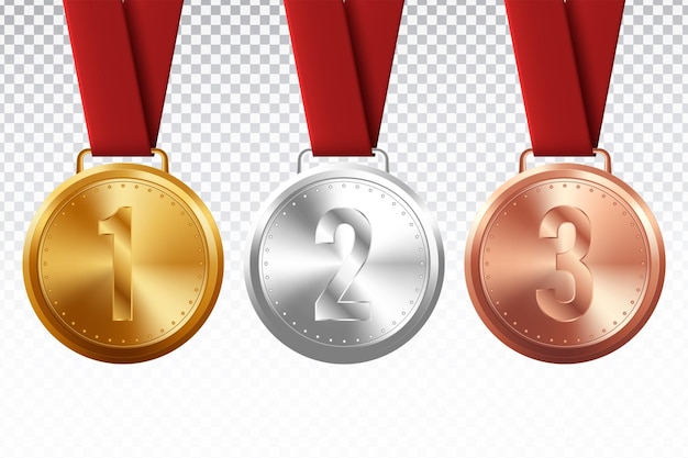 Medaglie sportive. Medaglia di bronzo argento dorato con nastro rosso