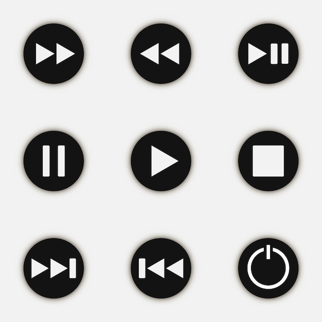 Media Player pulsanti neri impostati Illustrazione vettoriale