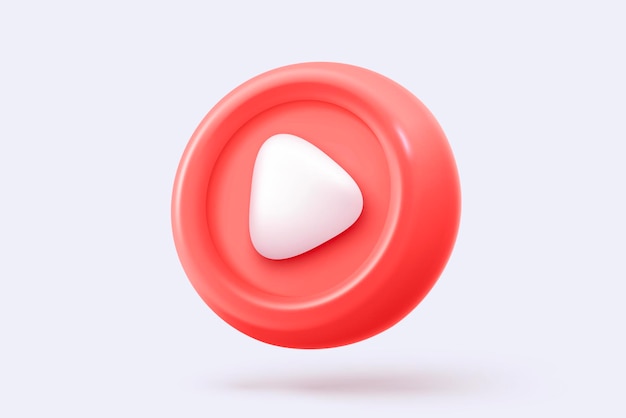 Media sociali 3D riproduzione di video in sfondo Bottone di riproduzione rotondo rosso per avviare multimedia con concetto colorato di riproduizione audio video Iconica del pulsante del lettore multimediale 3D illustrazione vettoriale di rendering