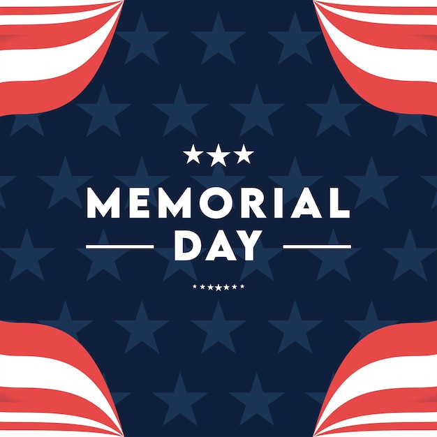 media sociali del modello di saluto di memorial day con l'illustrazione di vettore della decorazione della stella