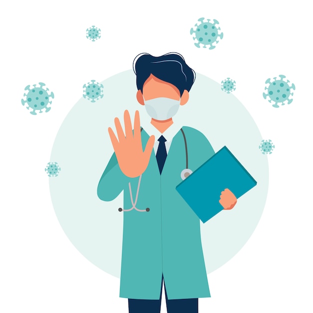 Medico che indossa una maschera medica, concetto di scoppio coronavirus.