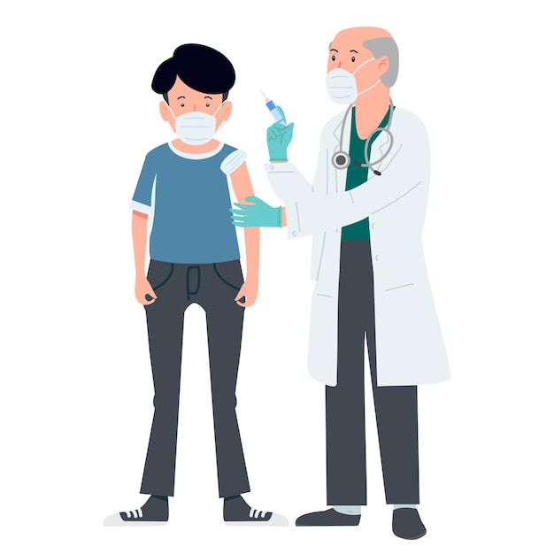 Medico che inietta il paziente della siringa
