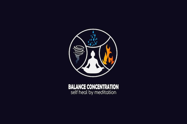 Meditazione di concentrazione dell'equilibrio, modello di progettazione del logo di yoga