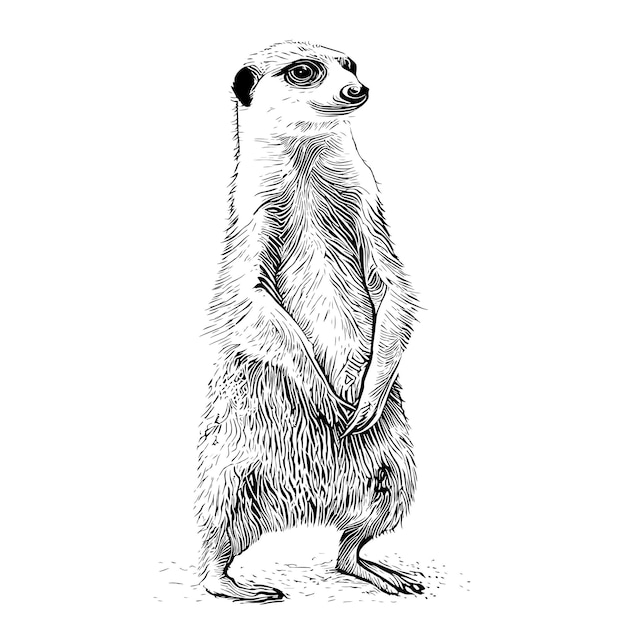 Meerkat in piedi disegnato a mano stile incisione schizzo illustrazione vettoriale.