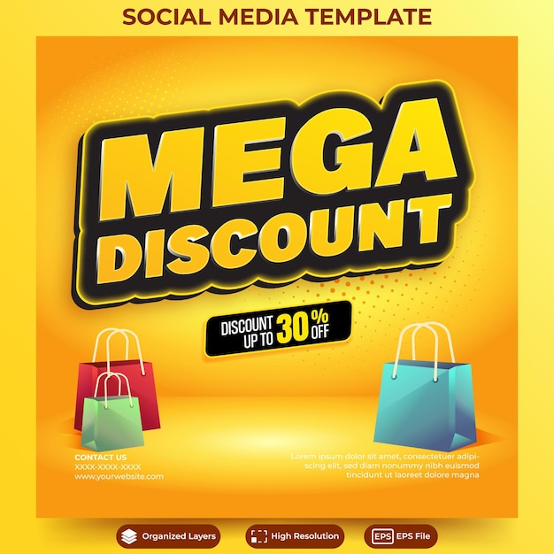 Mega percentuale di sconto modello di poster per social media per pubblicità e marketing
