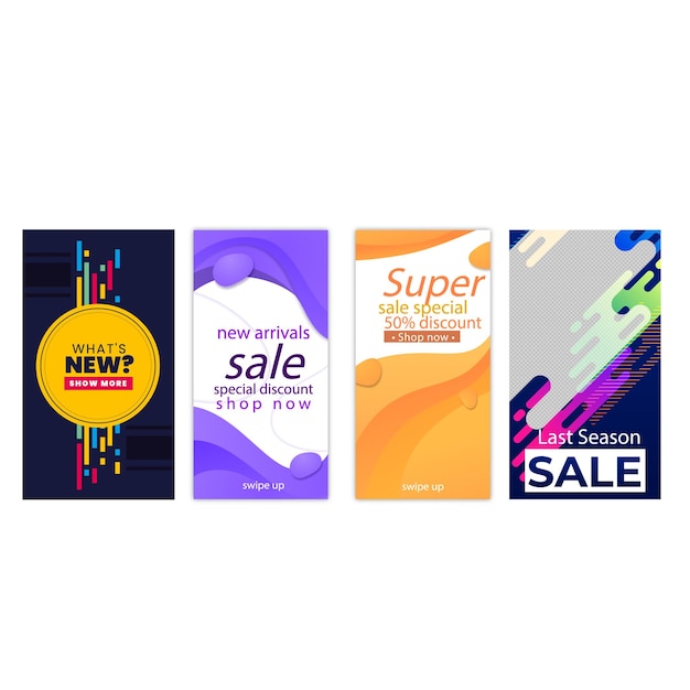 Mega set di abstract trendy design per storie con effetto di dispersione Template modificabile per social