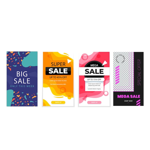 Mega set di abstract trendy design per storie con effetto di dispersione Template modificabile per social