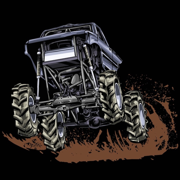 Mega Truck racing splash isolato su sfondo nero, per la progettazione grafica, serigrafia, DTG, DTF
