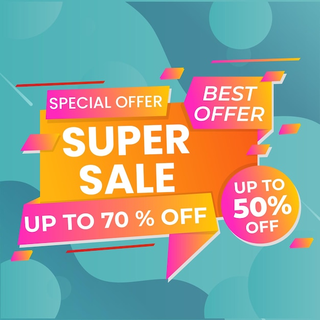 Mega vendita banner design con flat retro stile trendy sfondo colorato per la promozione dei media sociale