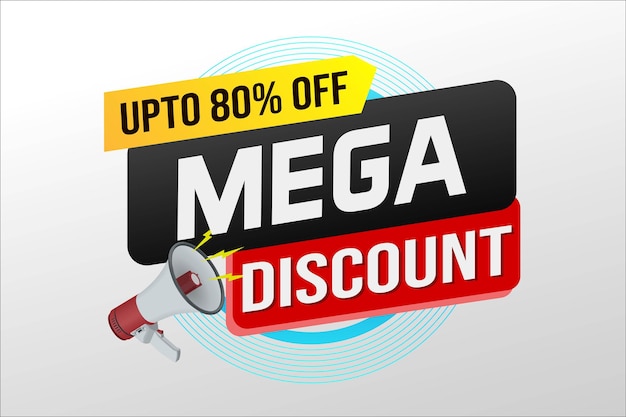 Mega vendita parola concetto vettoriale illustrazione e 3D stile landing page modello ui web mobile app
