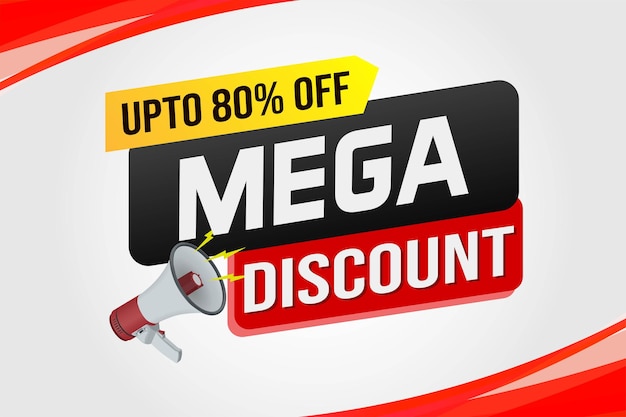 Mega vendita parola concetto vettoriale illustrazione e 3D stile landing page modello ui web mobile app
