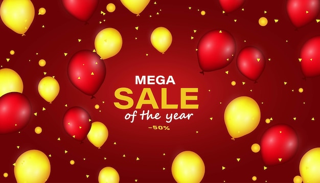 Mega vendita Poster design con palloncini rossi e gialli