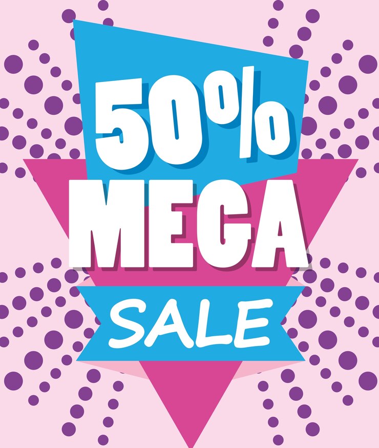 Vettore mega vendita sconti colorato shopping poster