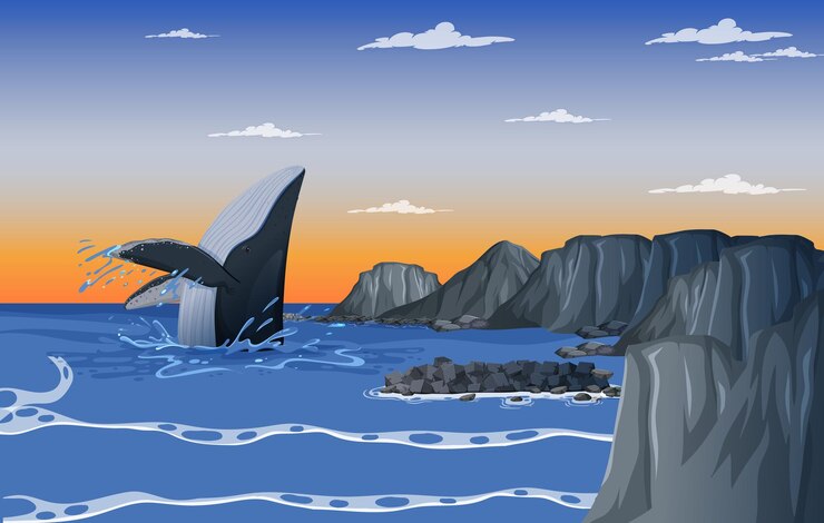 Vettore megattera nell'oceano