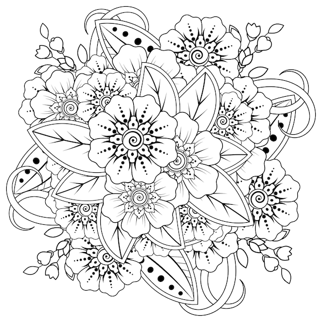 Mehndi fiore in stile etnico orientale doodle ornamento contorno mano disegnare illustrazione libro da colorare pagina